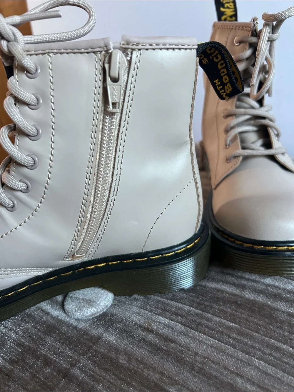 Dr. Martens Kids Lace-Up Combat Boots in Light Tan